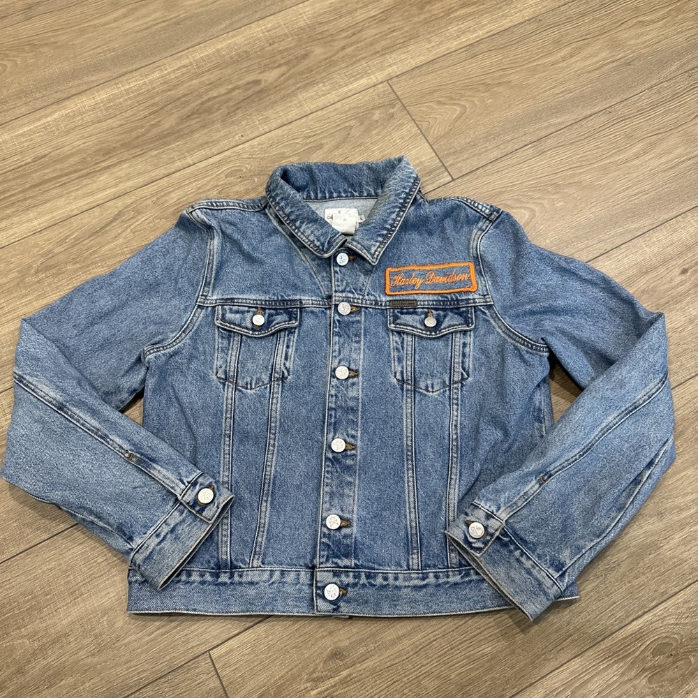 Calvin Klein Women's Jean Jacket‎ Cutomized Harley Davidson Embroidered Sz XL